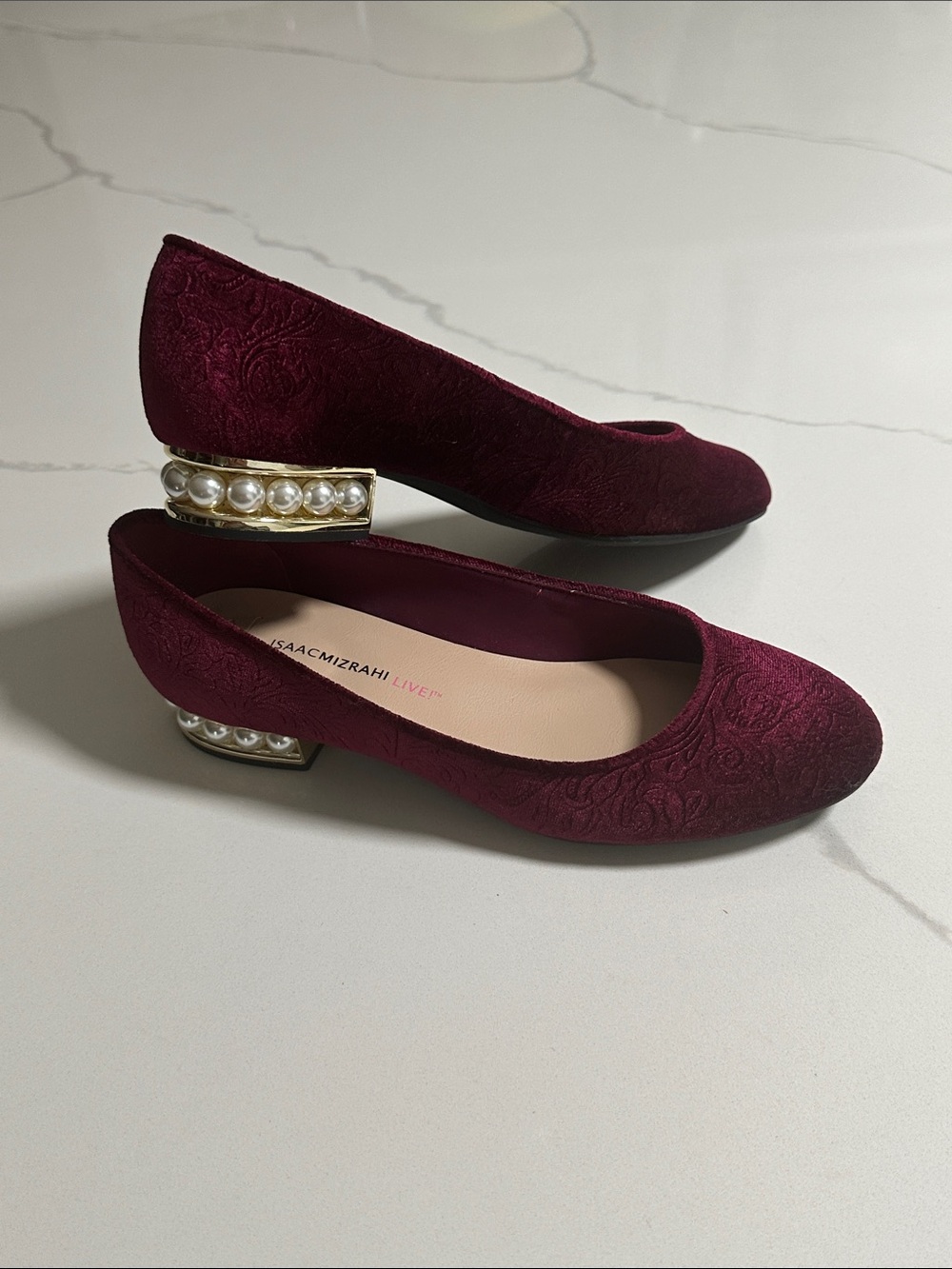 Isaac Mizrahi Burgundy Pearl-Trim Flats
